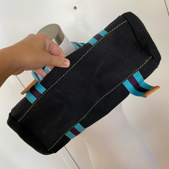 GAP Navy Canvas Leather Trim Striped Handle Tote NWT - Picture 5 of 8